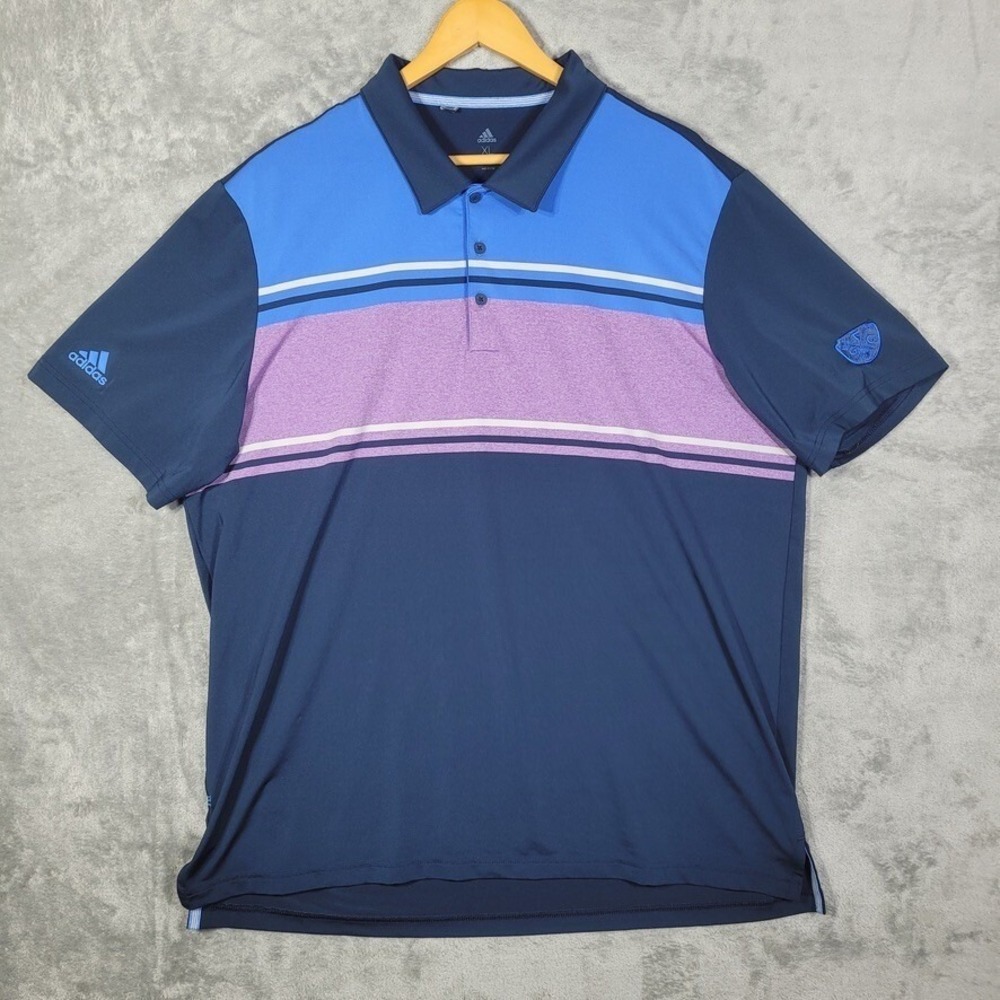 Adidas Polo Shirt Mens Extra Large XL Blue Purple Colorblock Short Sleeve Golf